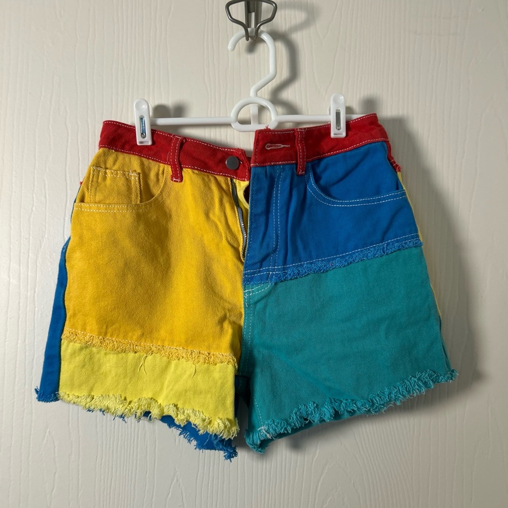 Colorful Patchwork Denim Shorts